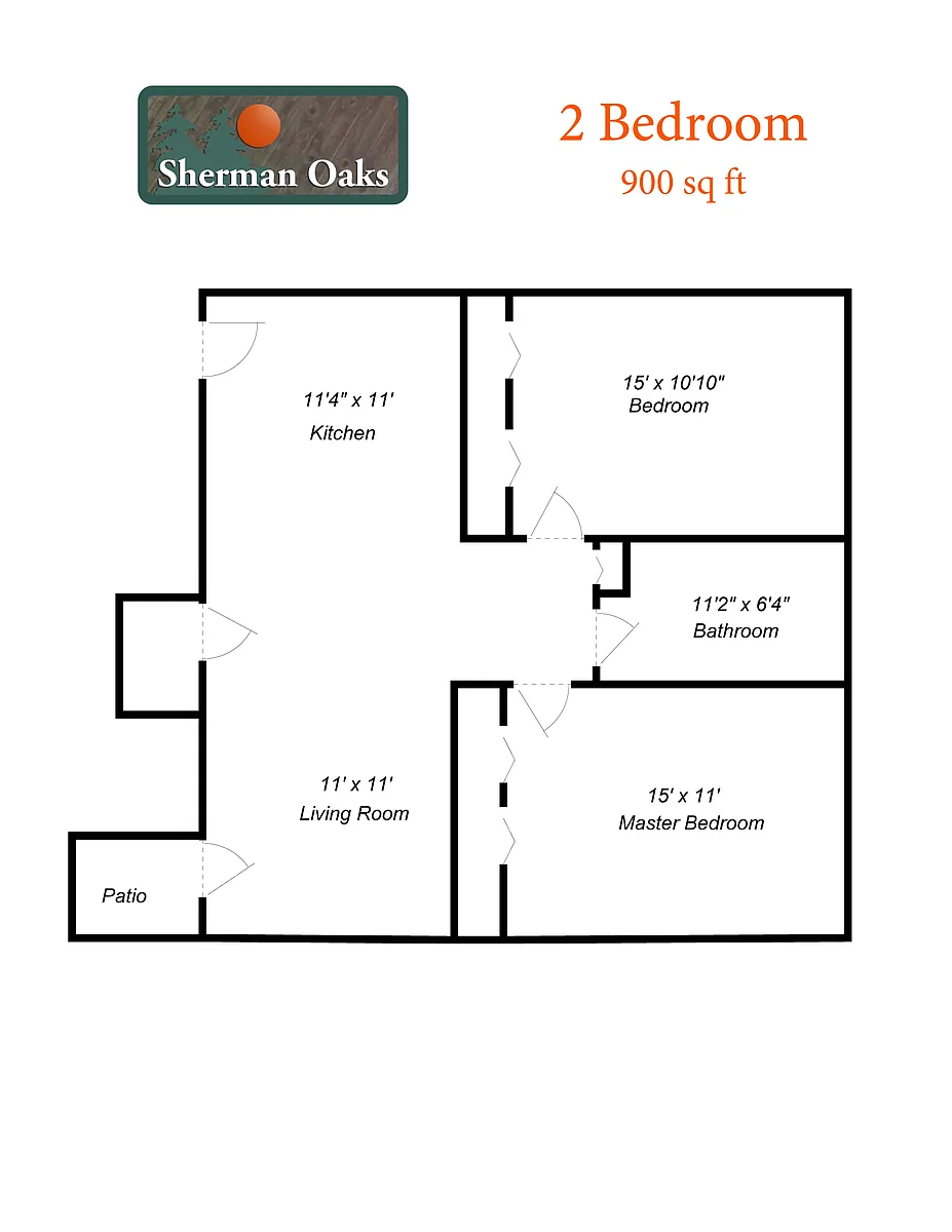 Floor plan 2 Bed 1 Bath w/ 2 Car Garage