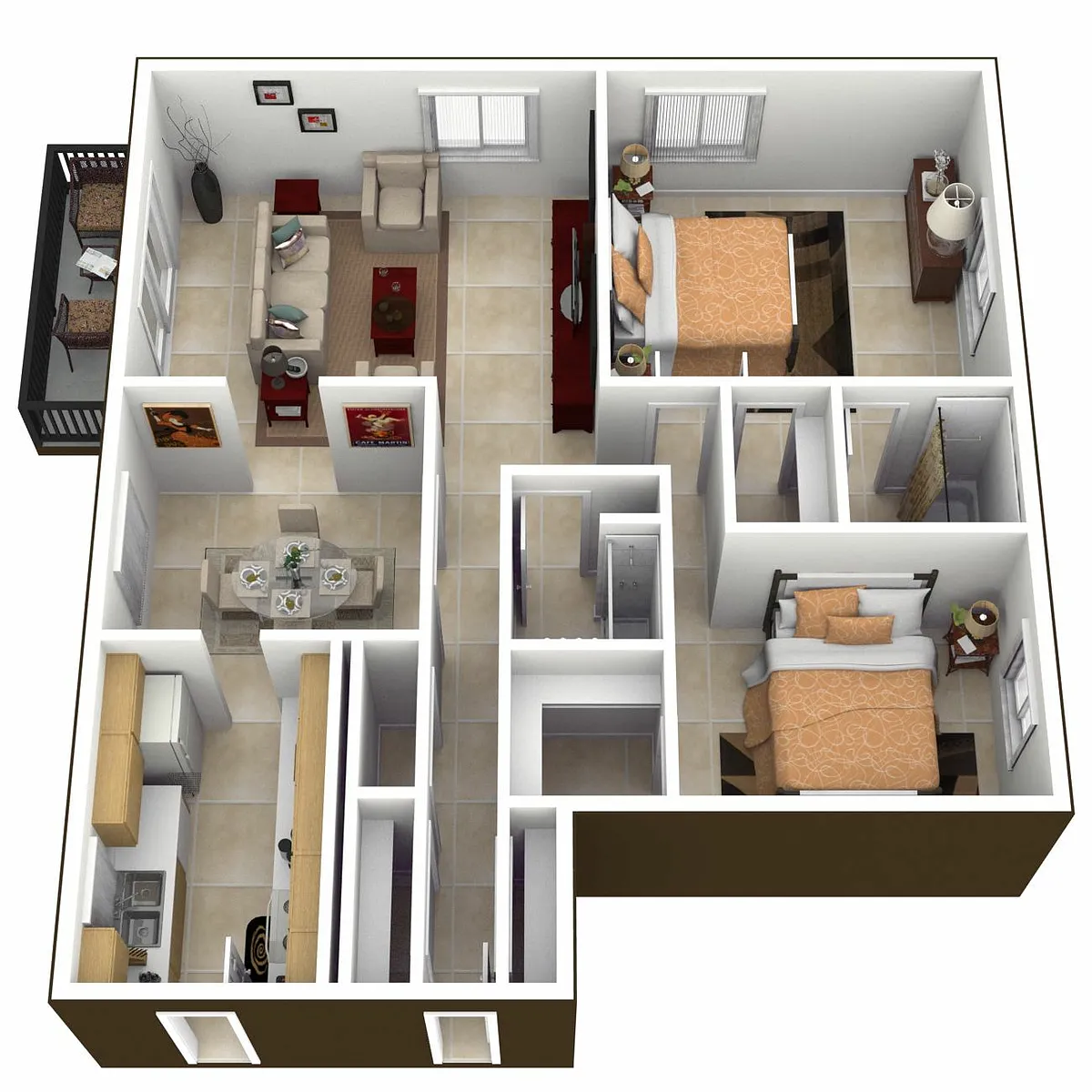 Floor plan 2 Bedroom, 2 Bathroom