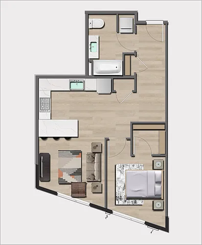 Floor plan 1 Bedroom, 1 Bath A8