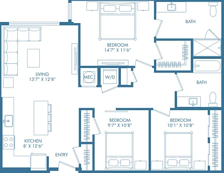 B14UD | 2x2 | 1190 sq ft B14UD | 2x2 | 1190 sq ft