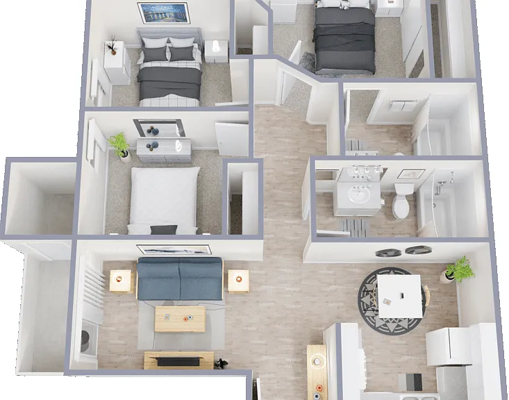3 Bed 2 Bath Floorplan Diagram