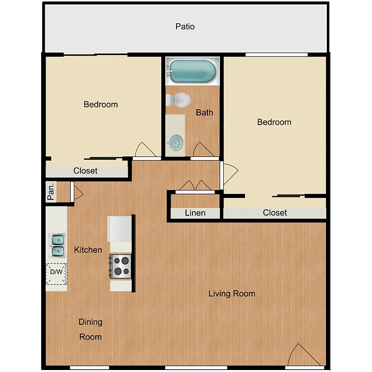 Floor plan 2 Bed 1 Bath A
