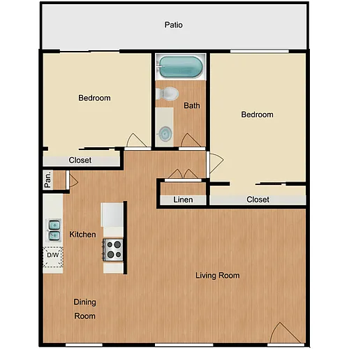 Floor plan 2 Bed 1 Bath A