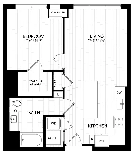 Floor plan 1 Bed/1 Bath-A5M2