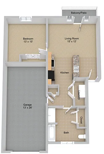 Floor plan One Bedroom with Garage