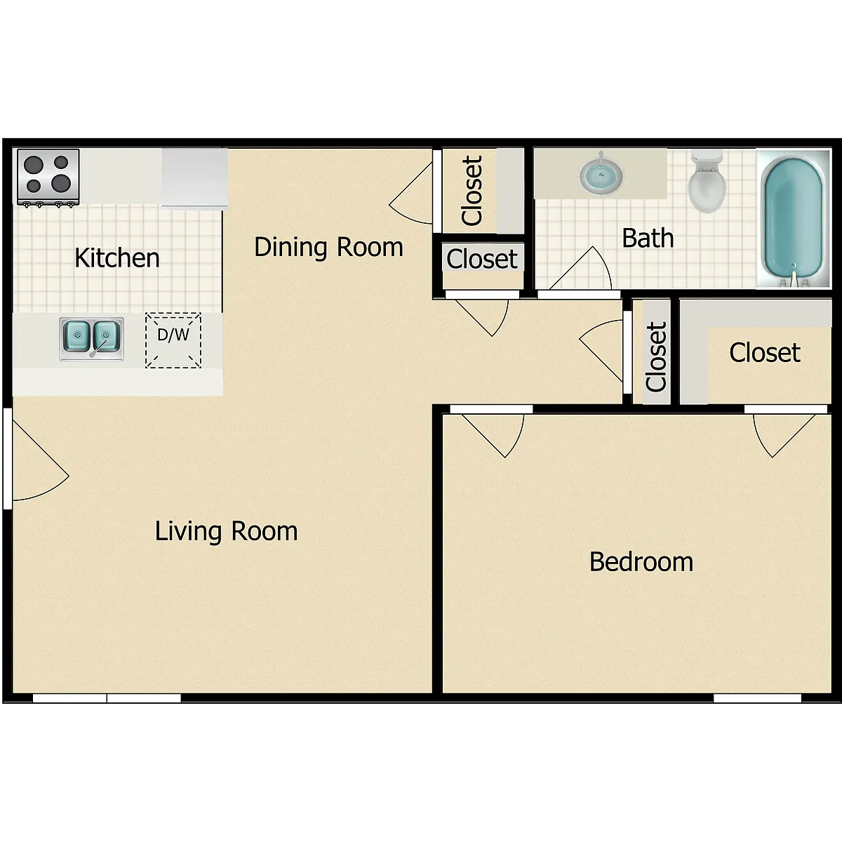 Floor plan 1 Bedroom 1 Bath
