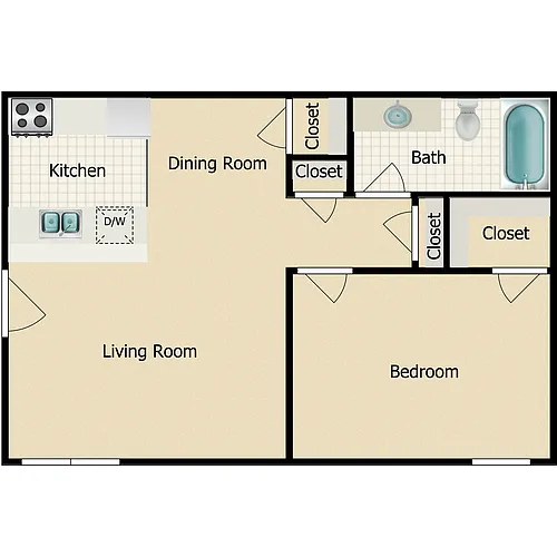 Floor plan 1 Bedroom 1 Bath