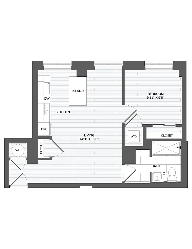 Floor plan 1 Bed 1 Bath-B2b