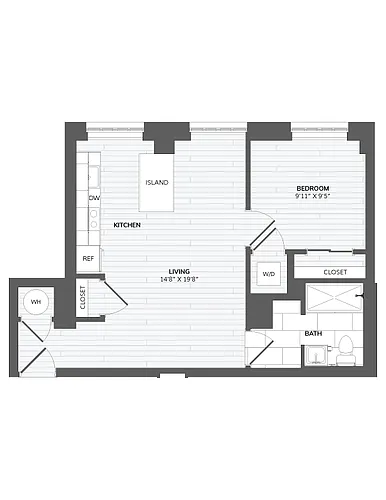 Floor plan 1 Bed 1 Bath-B2b