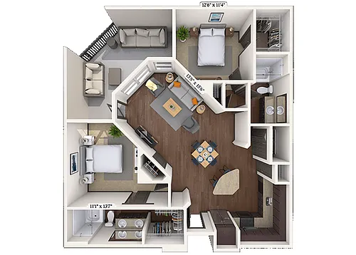Floor plan Traditional 2x2 1136-1146 SF