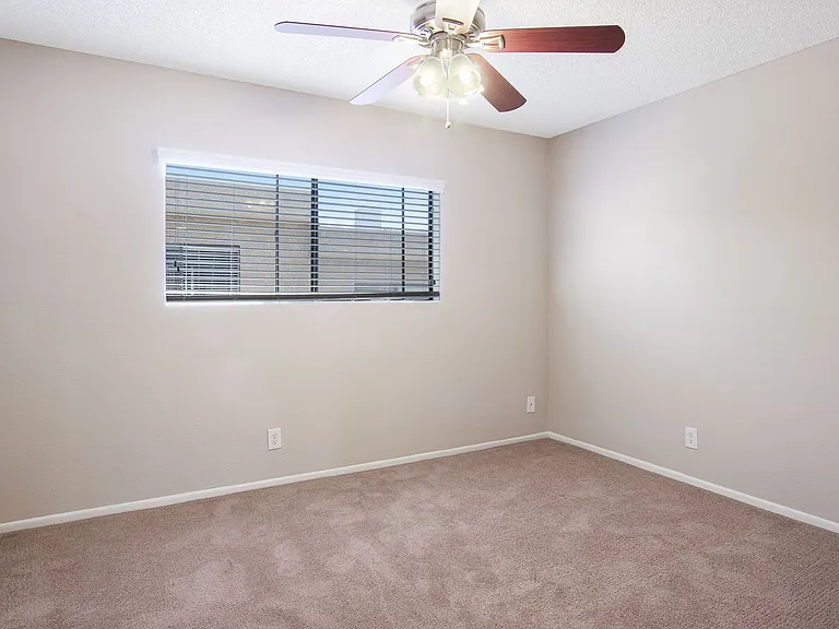 Ceiling fan in carpeted living room