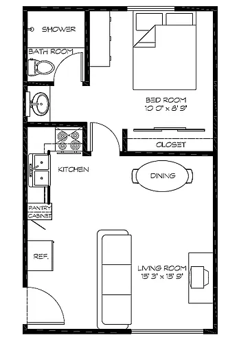 Floor plan 1 Bedroom 1 Bath