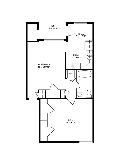 Floor plan 1 Bedroom 1 Bath Jr Lux