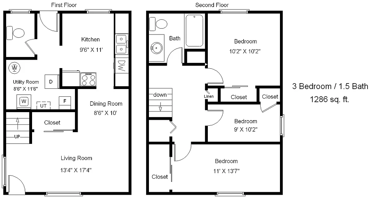 Floor plan 3 Bed, 1.5 Bath Townhome A