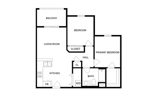 Floor plan Two Bedroom, One Bathroom