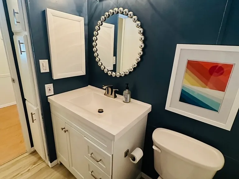 Hall bathroom with shower/tub.