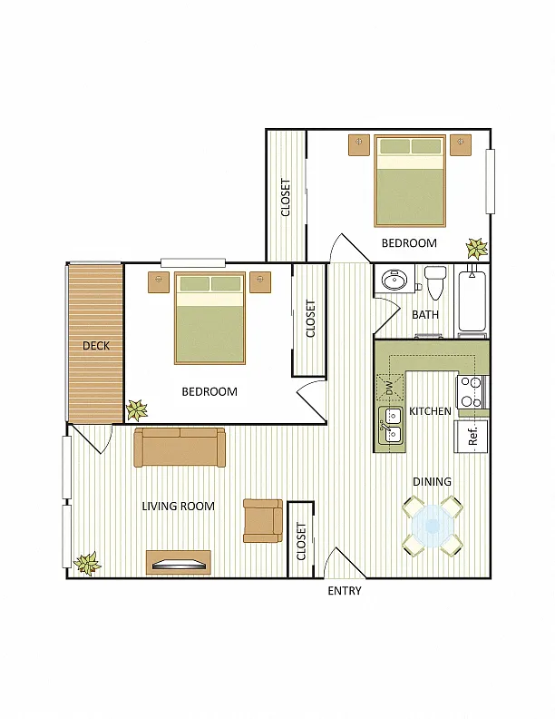 Floor plan Two Bedroom, One Bathroom