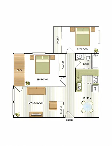 Floor plan Two Bedroom, One Bathroom