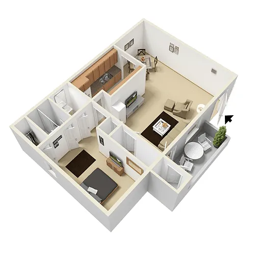 Floor plan One Bedroom One Bath - 633 Sq Ft