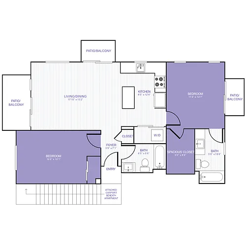 Floor plan 2 Bed 2 Bath 22D