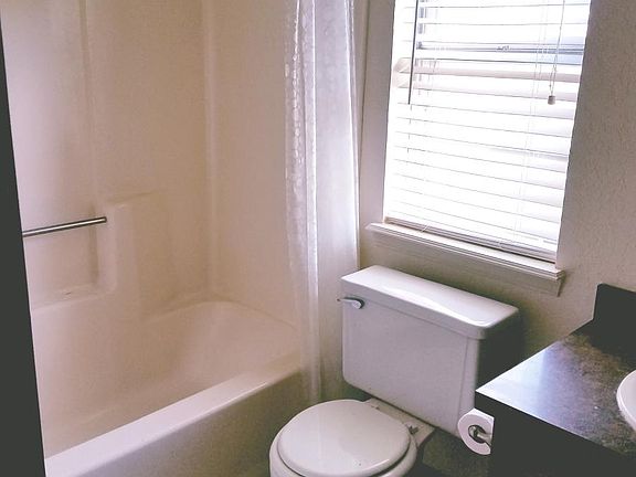 Master bedroom bathroom. Tall shower head. The hall bathroom