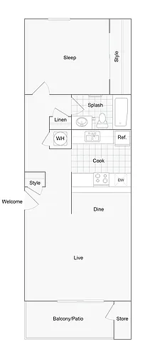 Floor plan 1 BR x 1 BA - A
