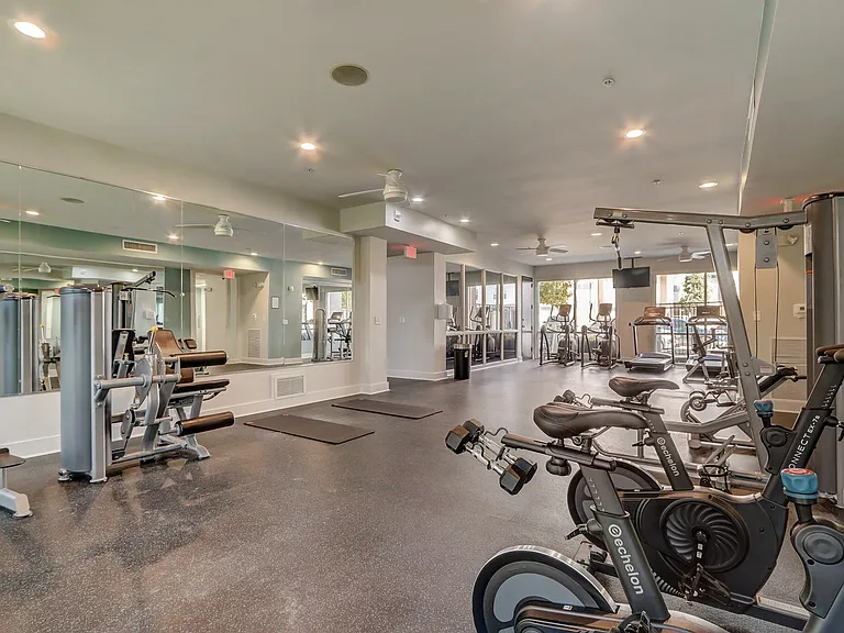 Spacious Fitness Center with Cardio and Strength Equipment at Ralston Apartments in Downtown Indianapolis