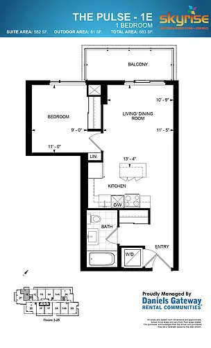 Floor plan The Pulse 1 Bed 1 Bath