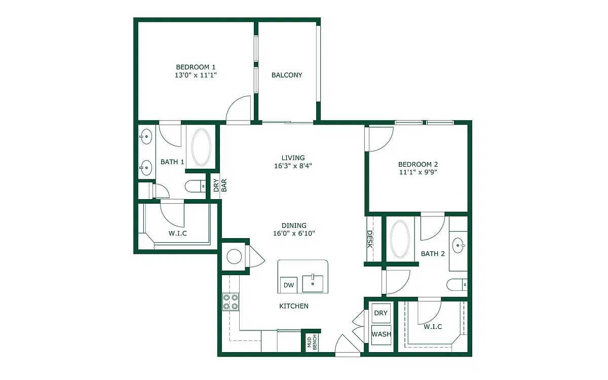 Floor plan 2 Bedroom 2 Bath