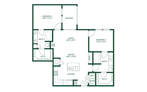 Floor plan 2 Bedroom 2 Bath