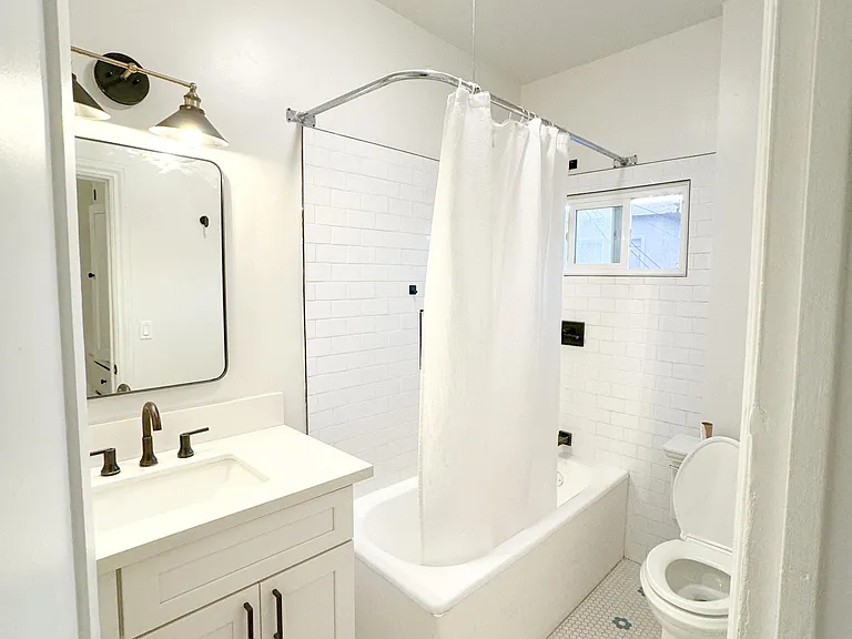Bathroom with tub/shower combo. Dog not included :)