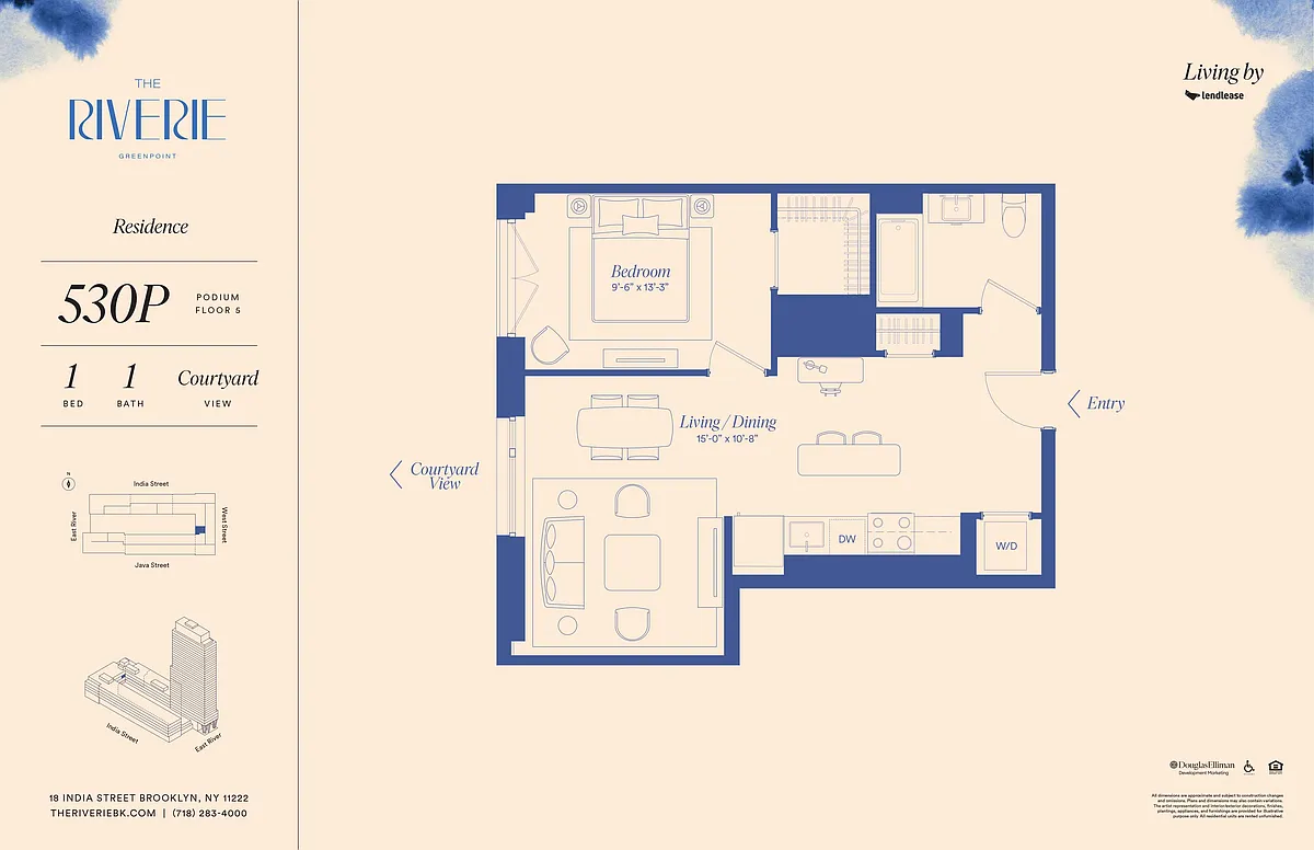 Floor plan 1 Bedroom Juliet Balcony 530P