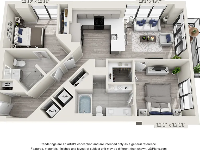 Two Bedroom Two Bath (1,147 SF) Two Bedroom Two Bath (1,147 SF)