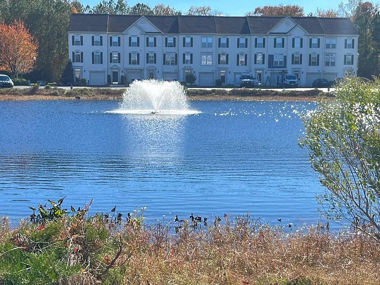 View from front windows. Large pond with fountain.
