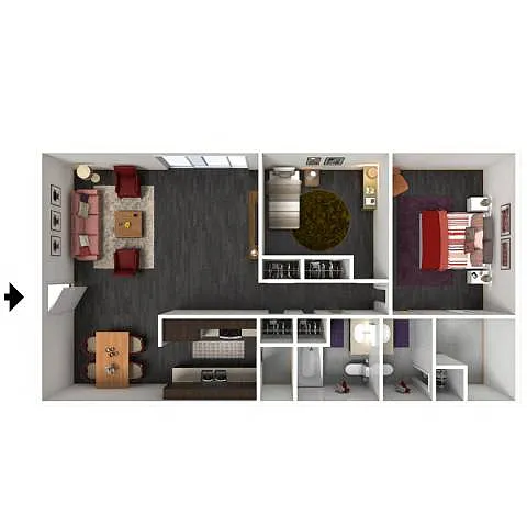Floor plan 2 Bed, 2 Bath - 994 SF