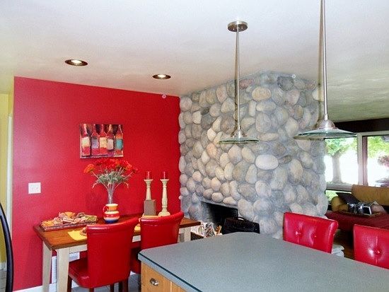 Kitchen view fireplace