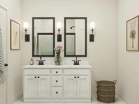 Primary bath with dual vanities