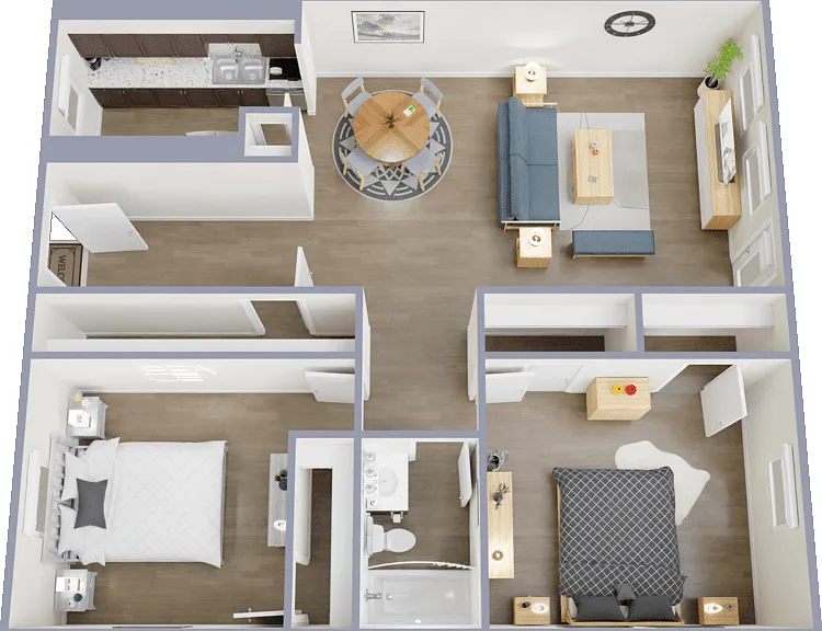 2 Bed 1 Bath Floorplan Diagram