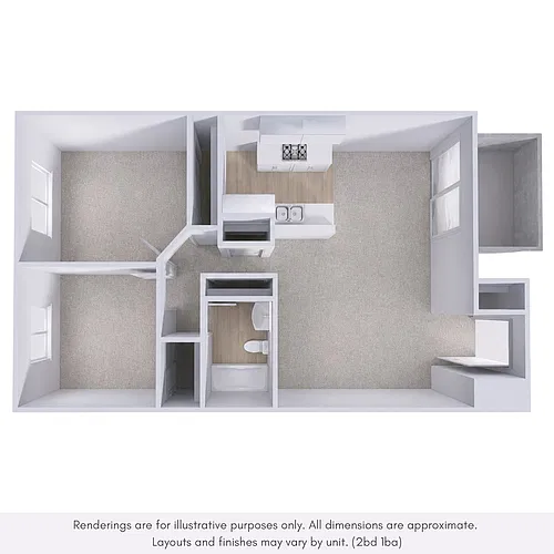 Floor plan 2 Bed, 1 Bath