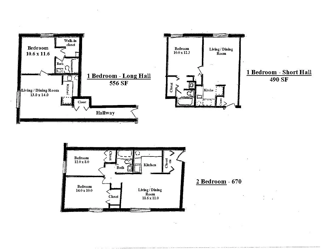 Floor plan Oak Creek - 1 Bedroom - Short Hall