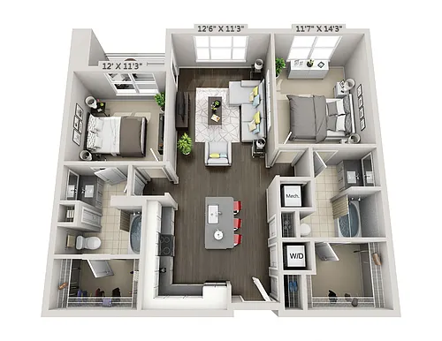 Floor plan C1 2 Bedroom 2 Bath