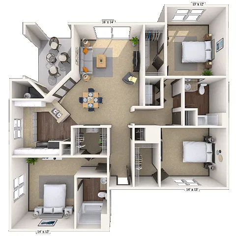 Floor plan Traditional 3x2 1423 SF