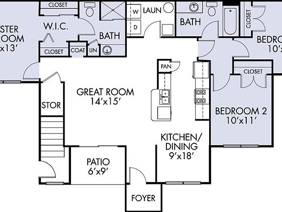 Three bed-two bath floorplan