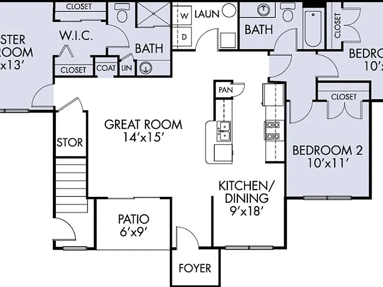 Three bed-two bath floorplan