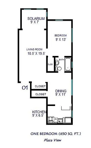 Floor plan One Bedroom 01