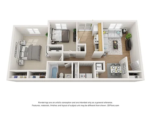 Floor plan 2 Bedroom One Bathroom