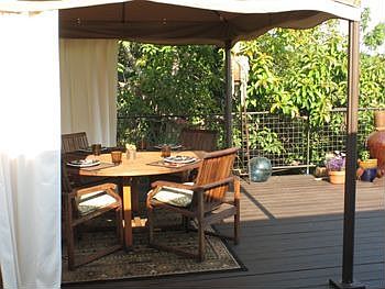 One of five outdoor seating areas, each with its own ambiance