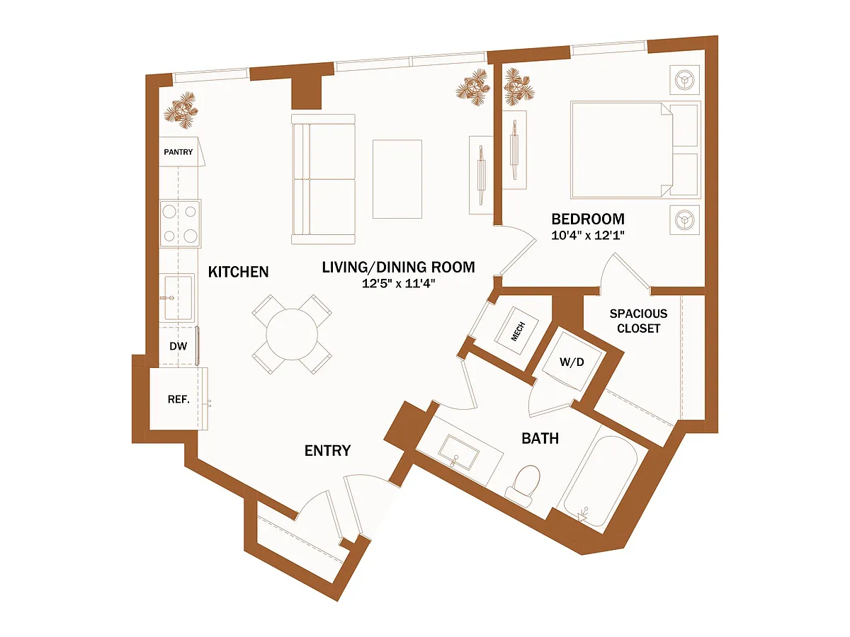 Floor plan B6 - 1 Bed | 1 Bath