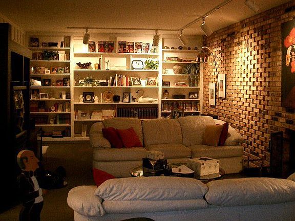 Family Room with Built-In Shelves