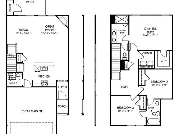 Floor Plan with 3 Bed Rooms and 2 & 1/2 Bath